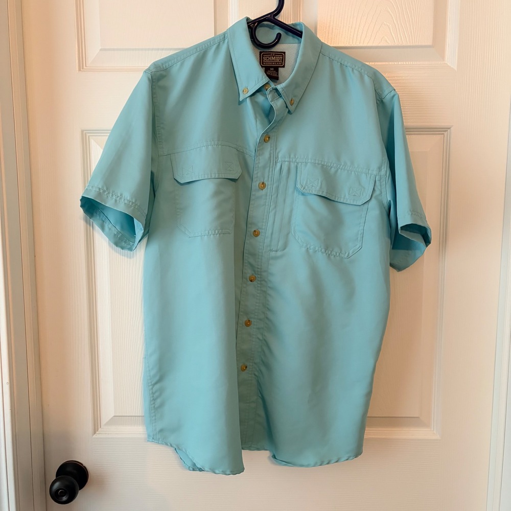 CE Schmidt Mens Short Sleeve Fishing Shirt Blue Mesh Vented Workwear M